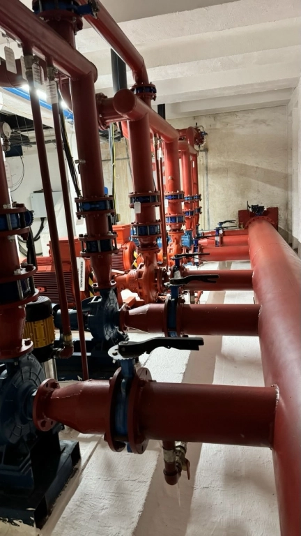 Fire protection valves and pipework accessible for inspection
